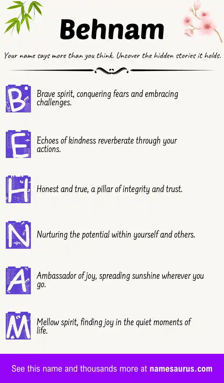 Acrostic poem about Behnam.