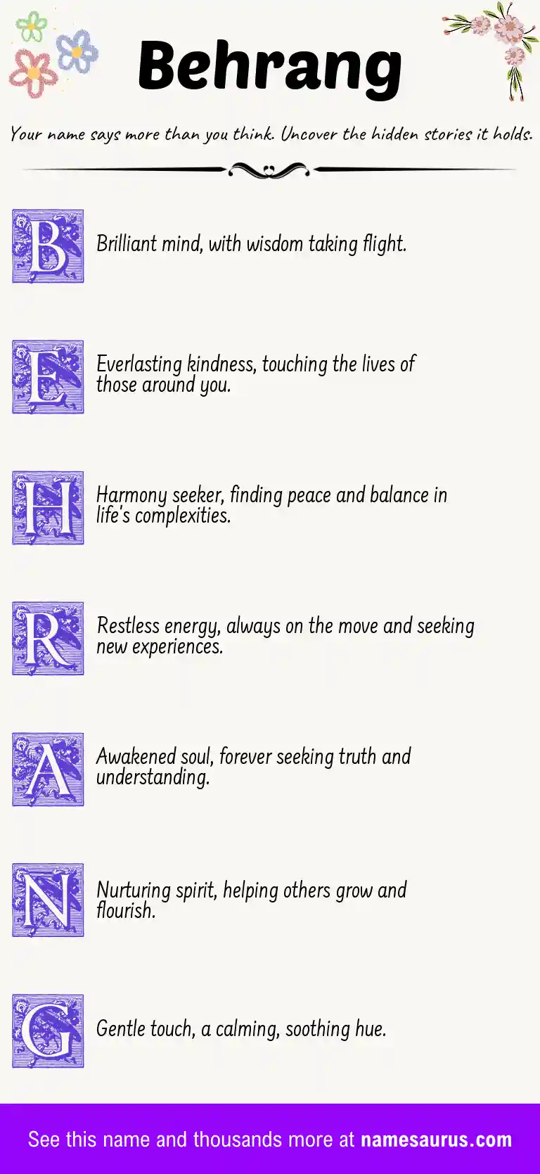 Acrostic poem about Behrang.