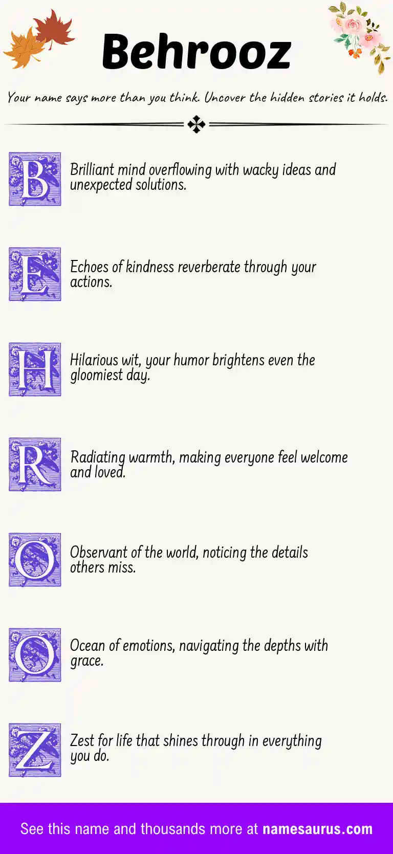 Acrostic poem about Behrooz.
