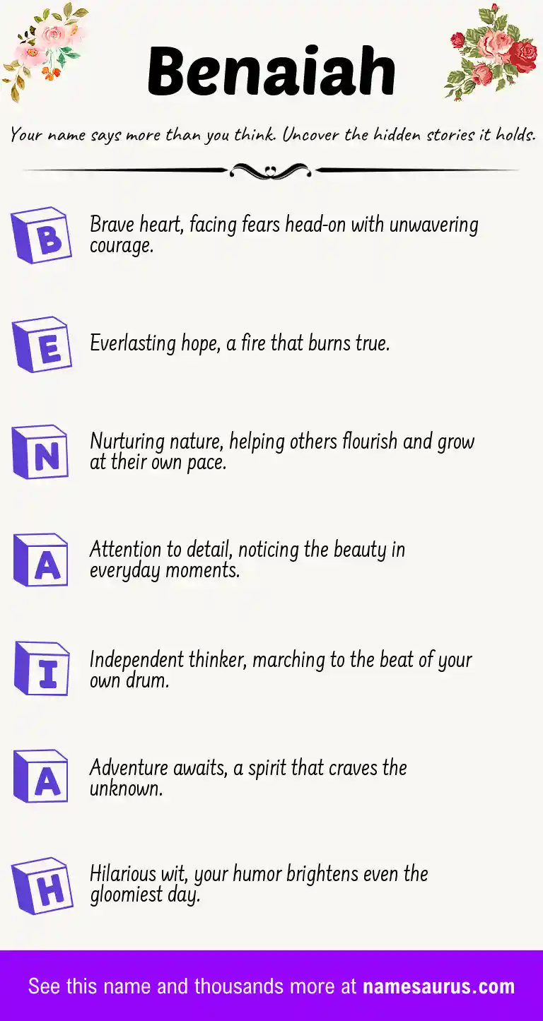 Acrostic poem about Benaiah.