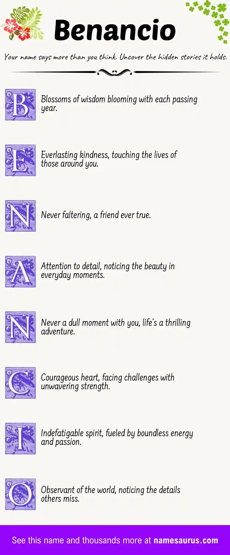 Acrostic poem about Benancio.