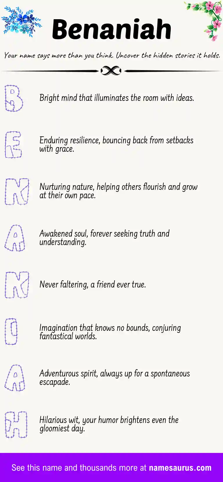 Acrostic poem about Benaniah.