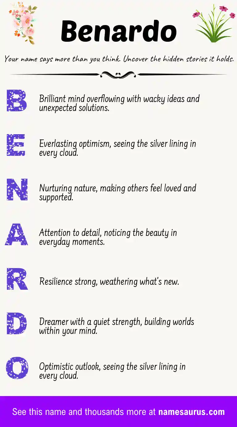 Acrostic poem about Benardo.