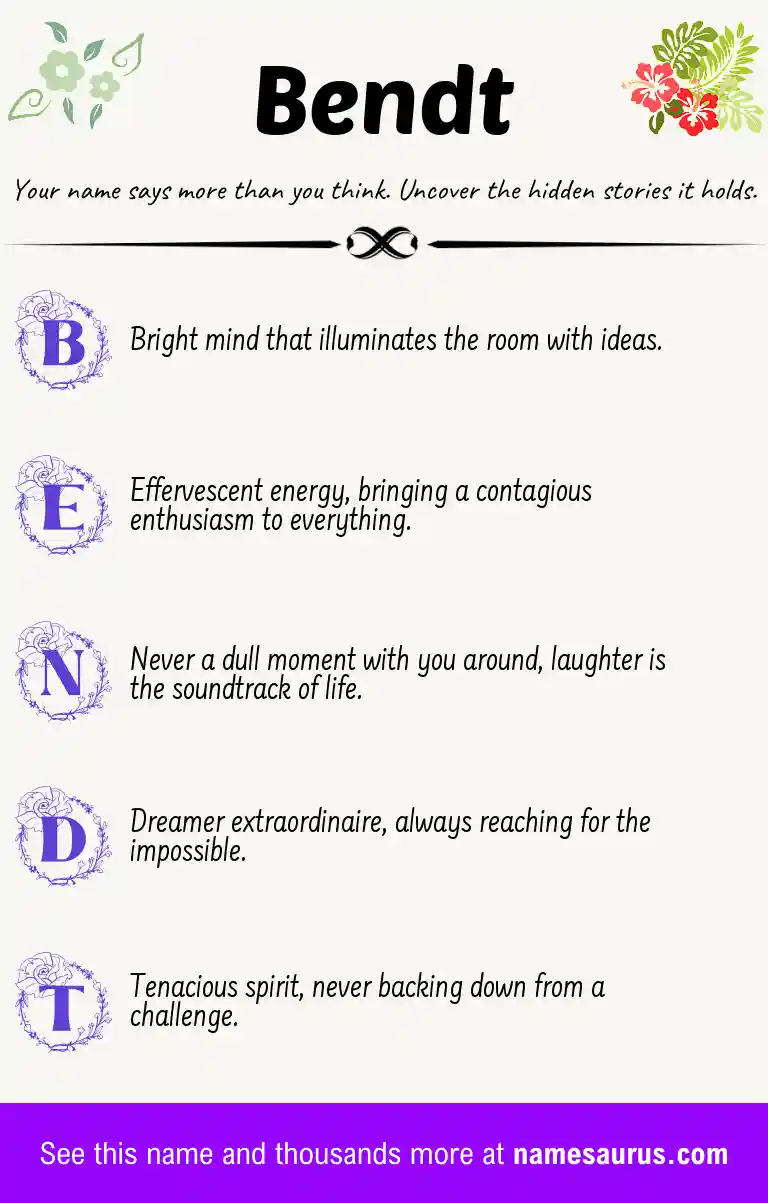 Acrostic poem about Bendt.