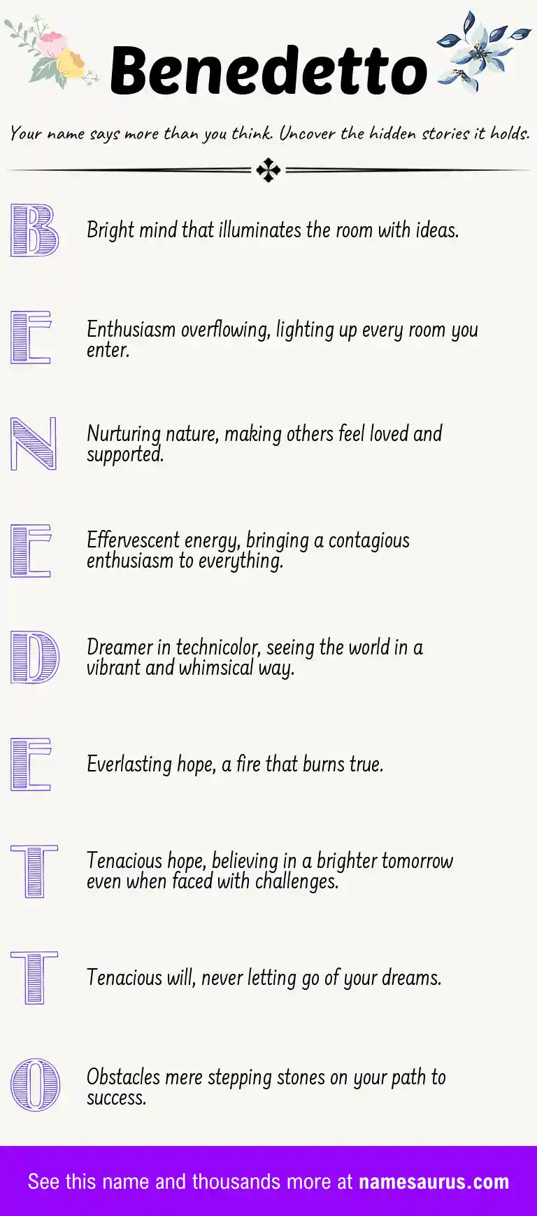 Acrostic poem about Benedetto.