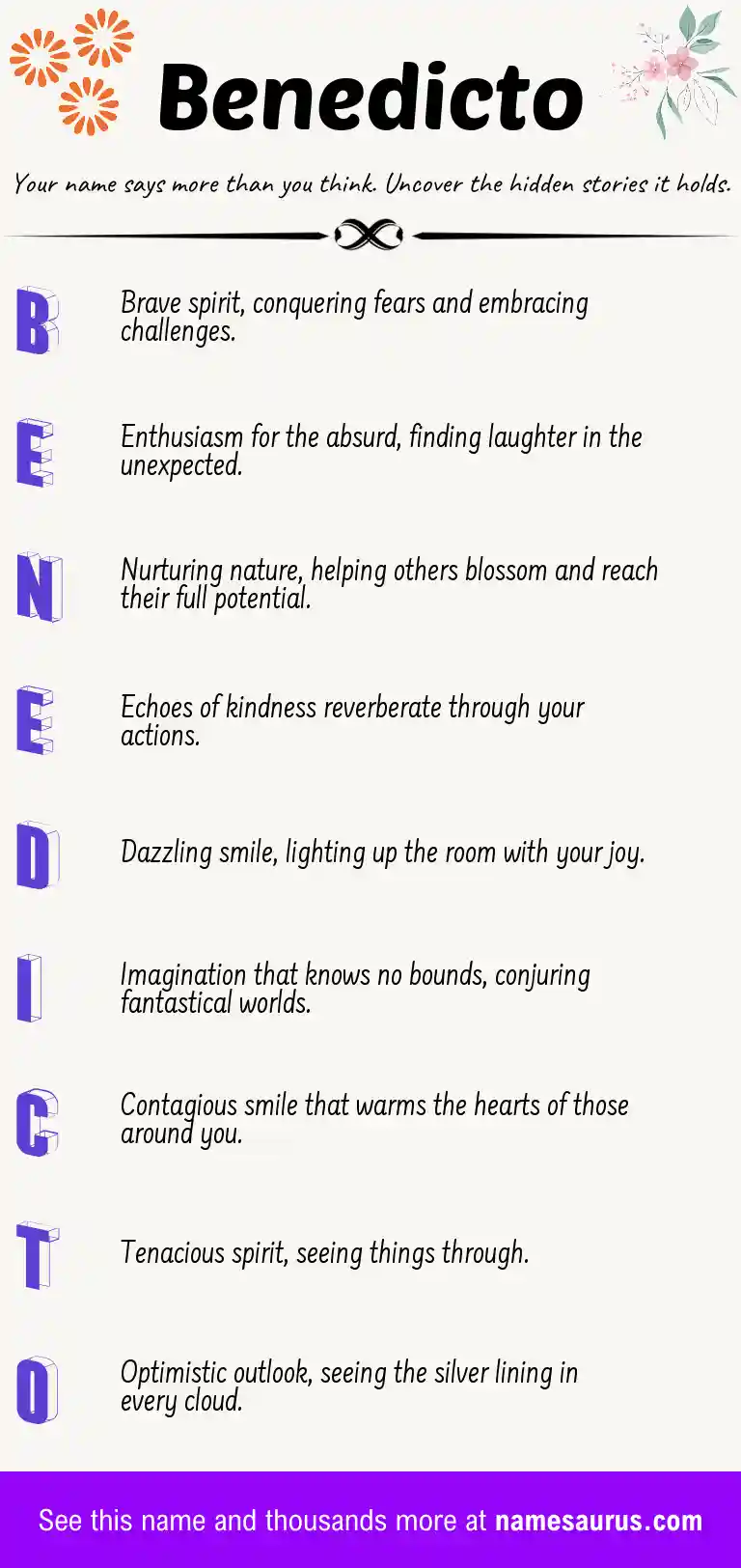 Acrostic poem about Benedicto.