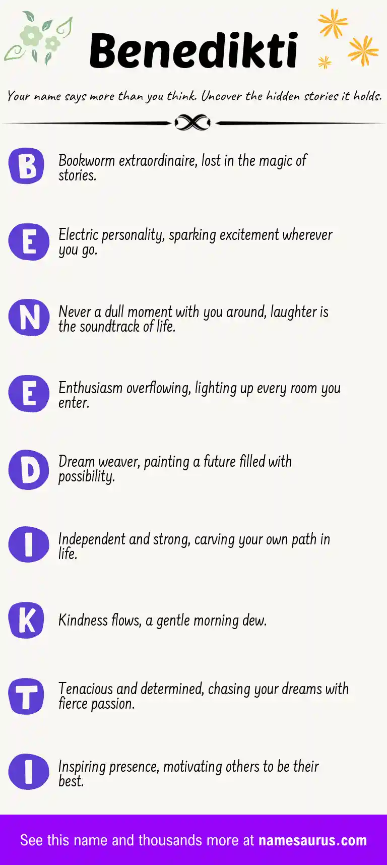 Acrostic poem about Benedikti.