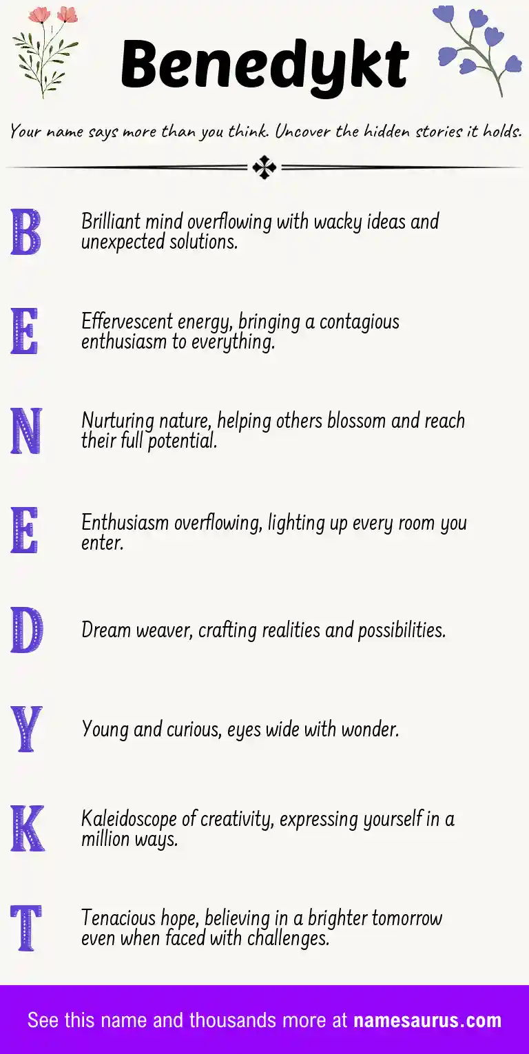 Acrostic poem about Benedykt.