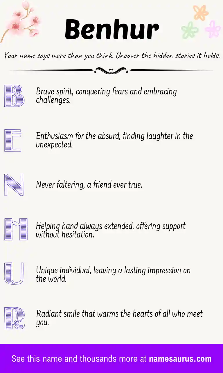 Acrostic poem about Benhur.
