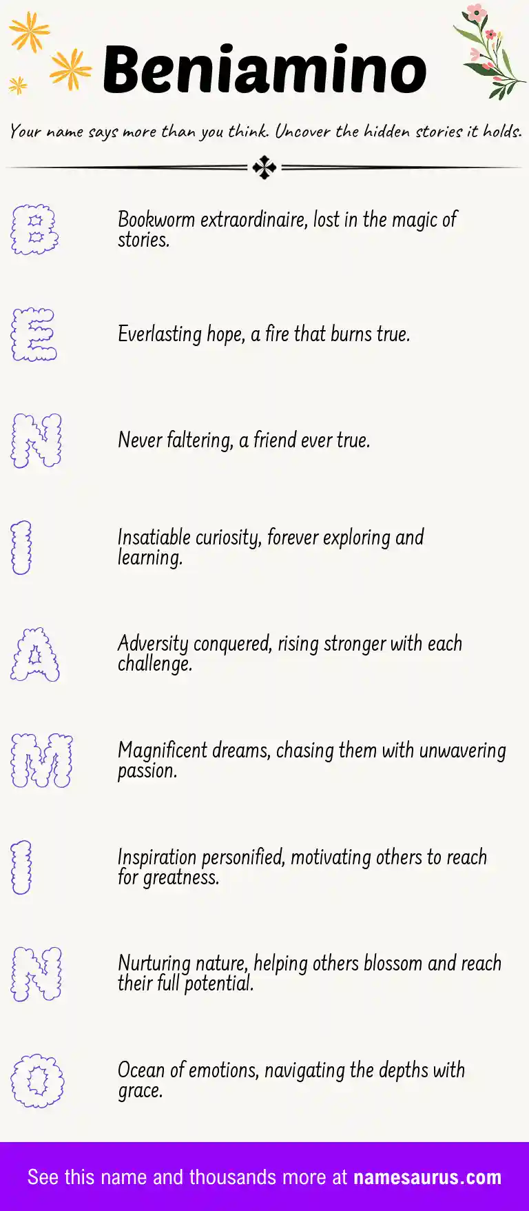 Acrostic poem about Beniamino.