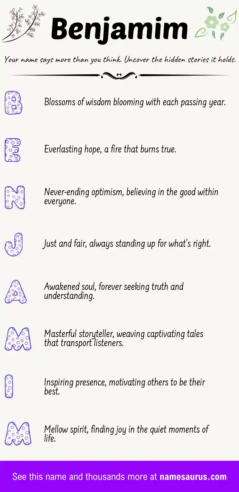 Acrostic poem about Benjamim.
