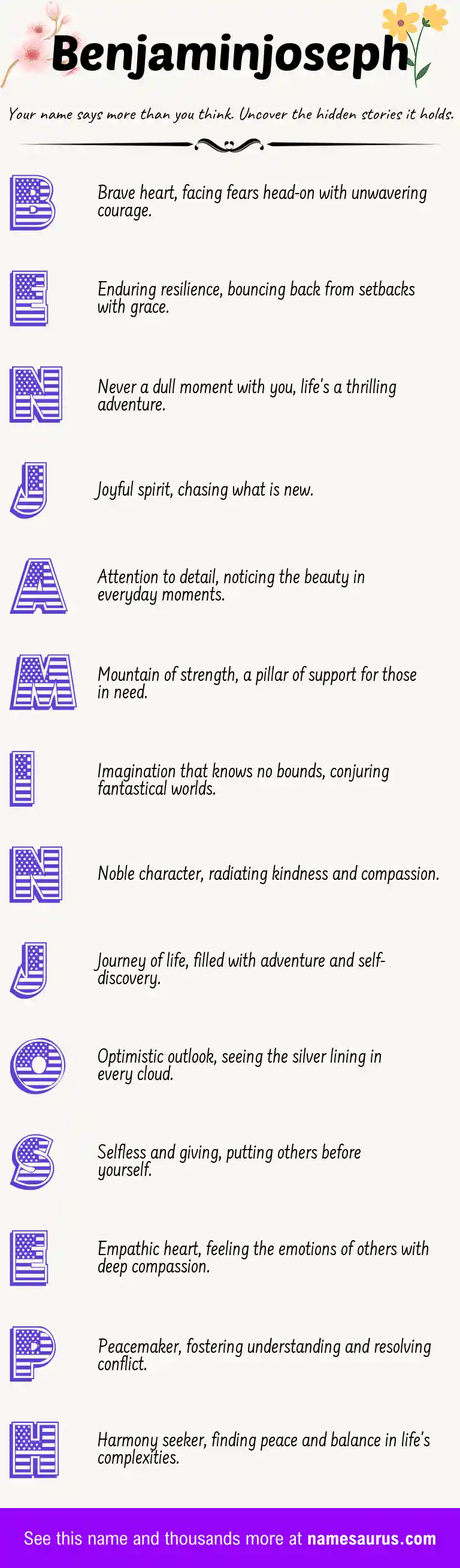 Acrostic poem about Benjaminjoseph.