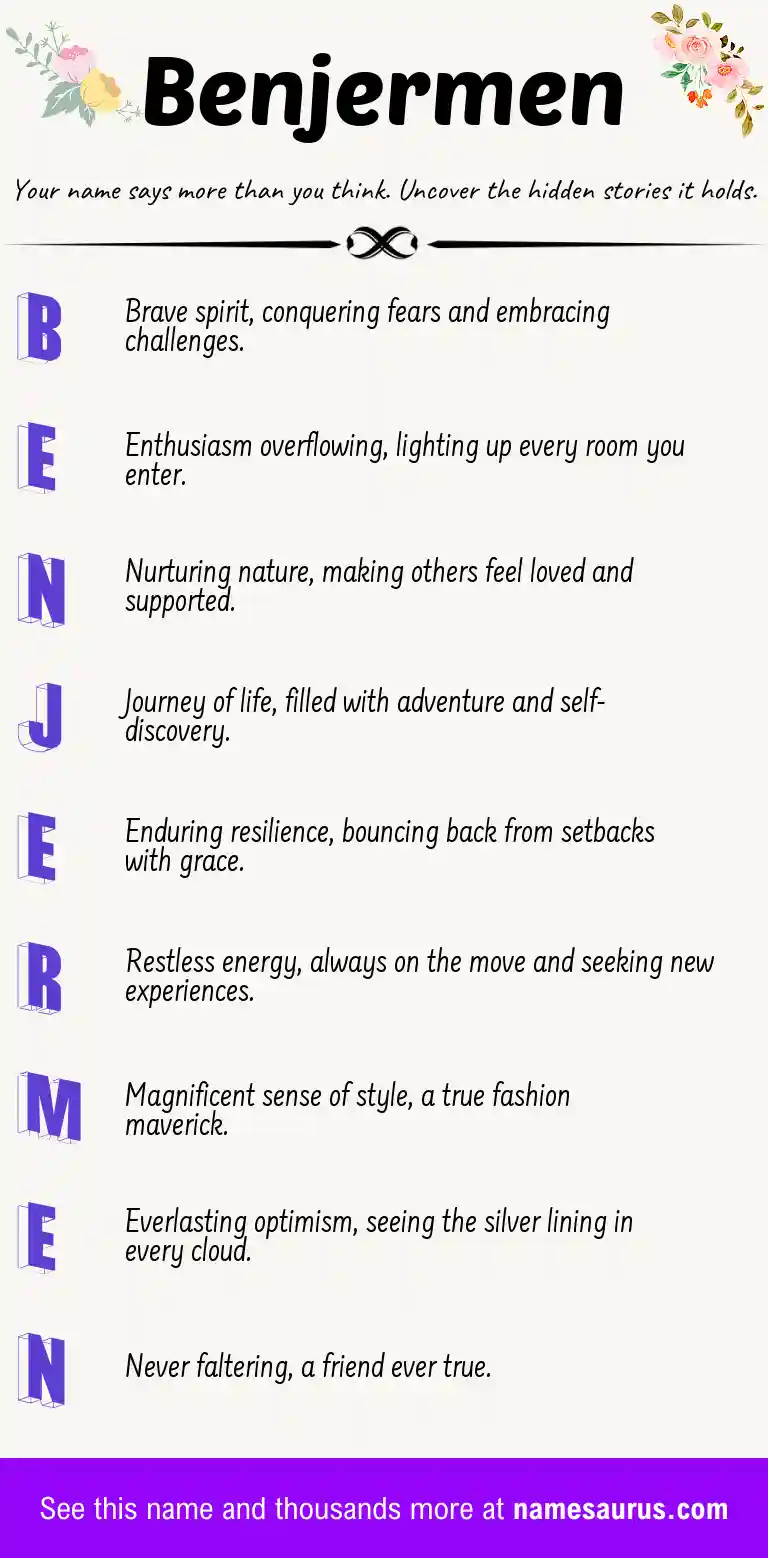 Acrostic poem about Benjermen.