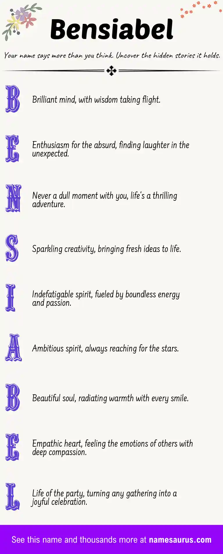 Acrostic poem about Bensiabel.
