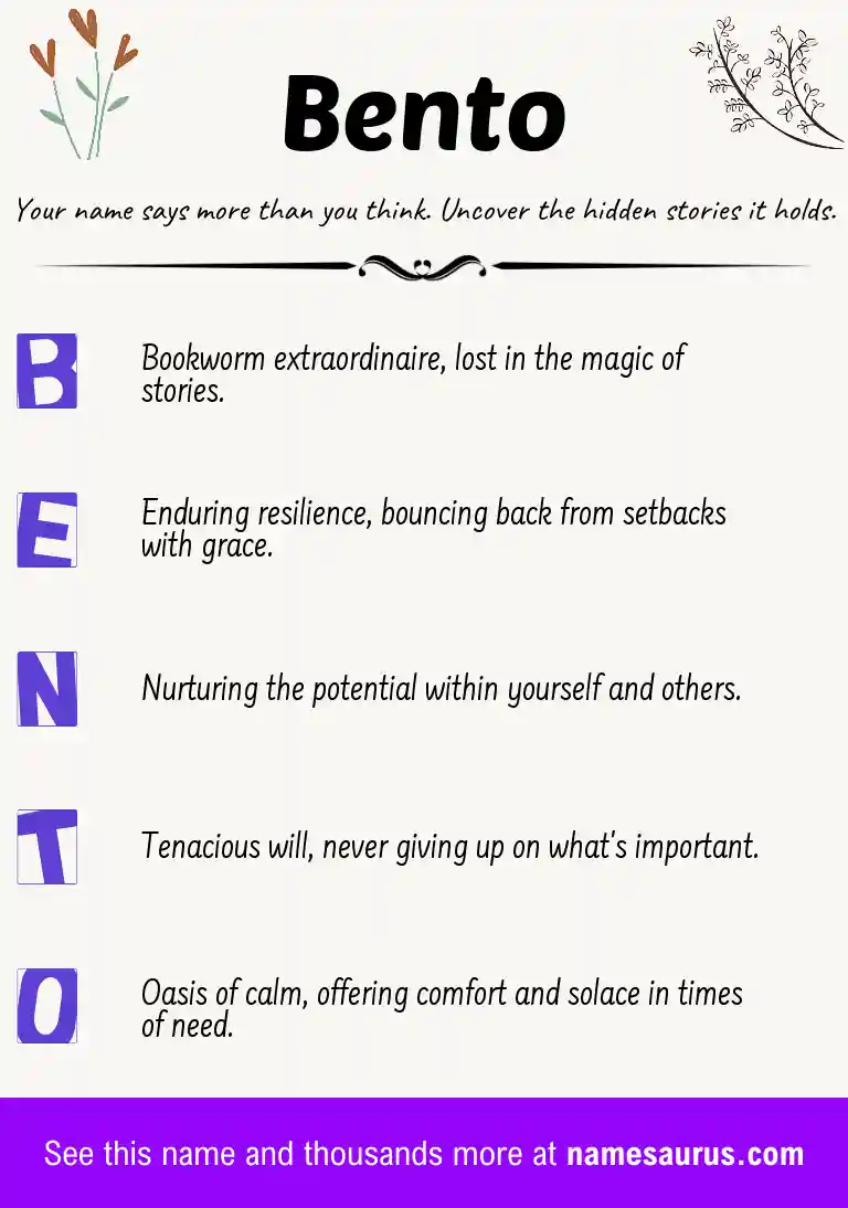 Acrostic poem about Bento.