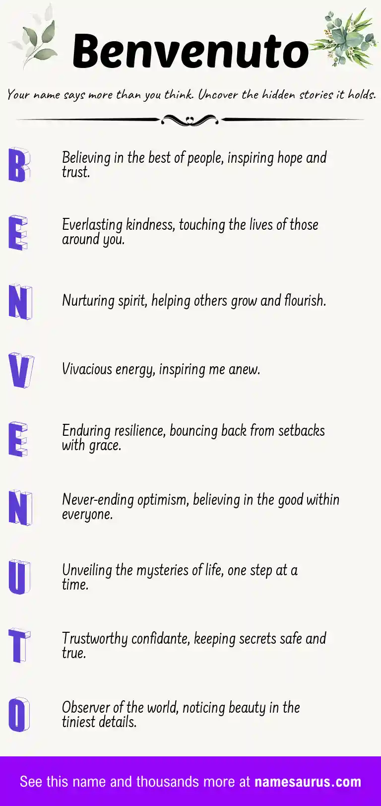 Acrostic poem about Benvenuto.
