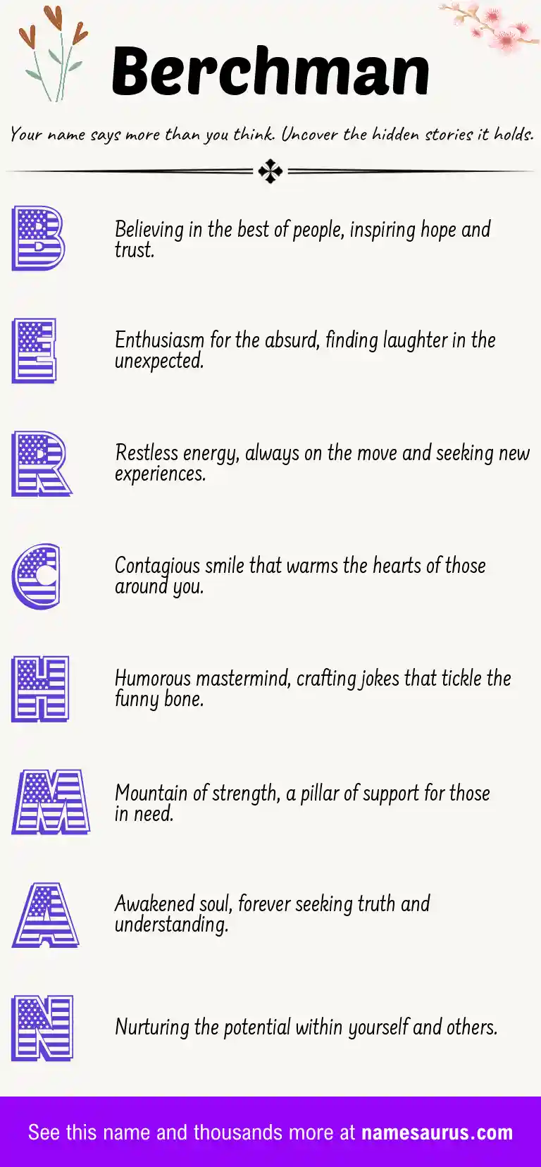 Acrostic poem about Berchman.