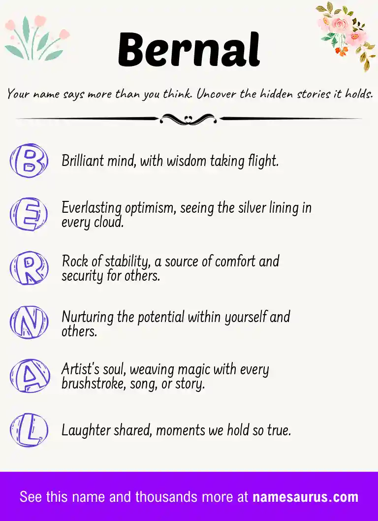 Acrostic poem about Bernal.