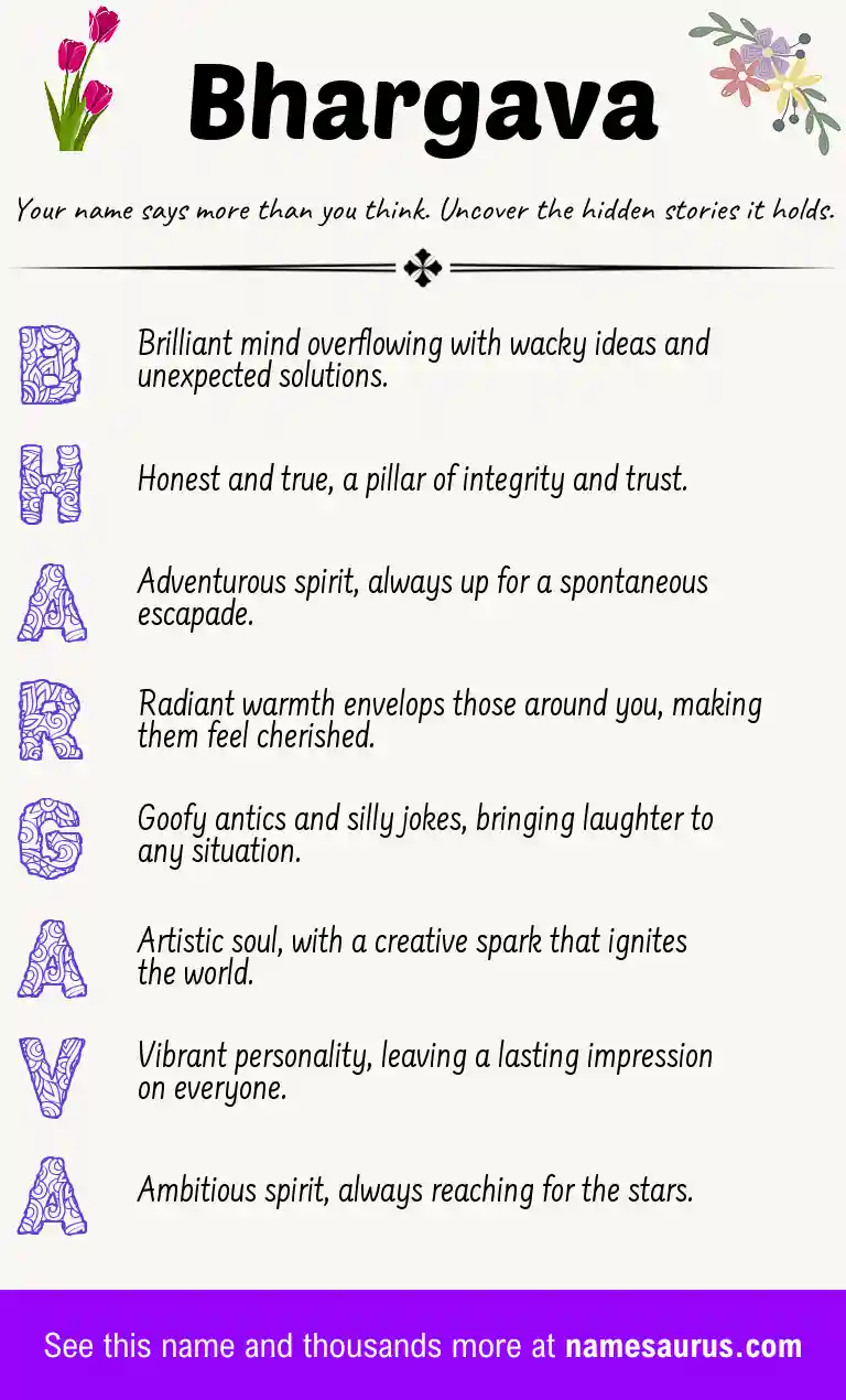 Acrostic poem about Bhargava.