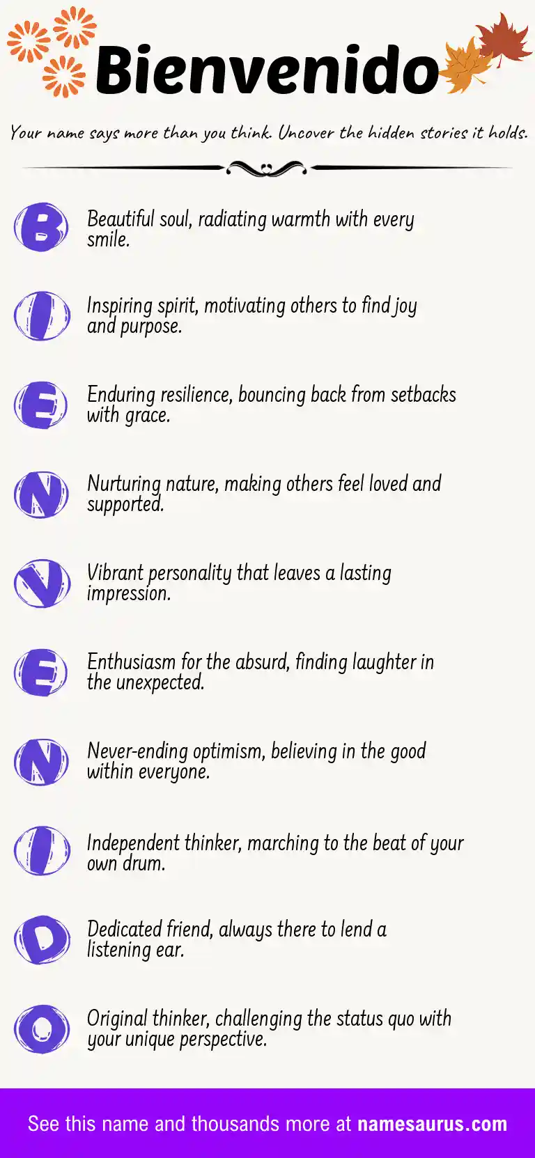 Acrostic poem about Bienvenido.