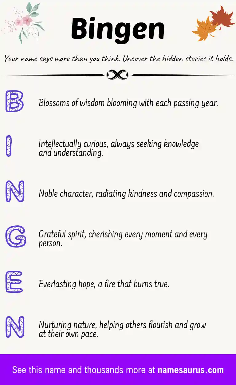 Acrostic poem about Bingen.