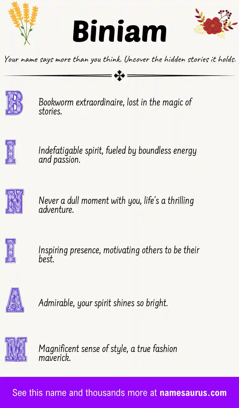 Acrostic poem about Biniam.