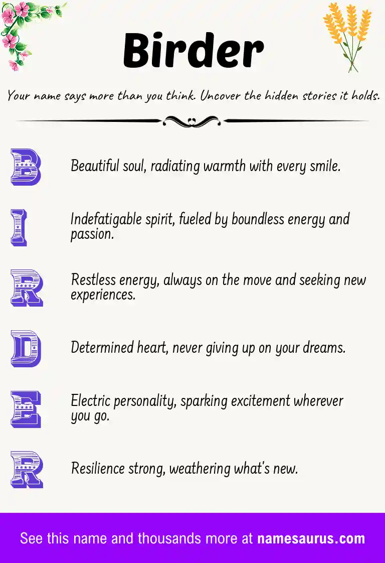 Acrostic poem about Birder.