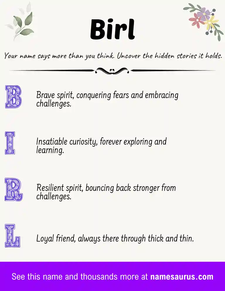 Acrostic poem about Birl.