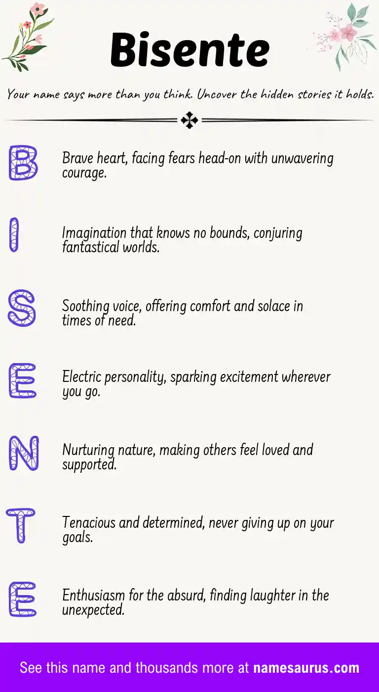 Acrostic poem about Bisente.