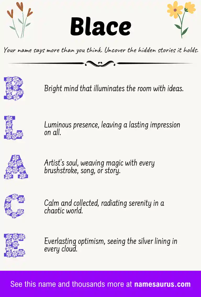 Acrostic poem about Blace.