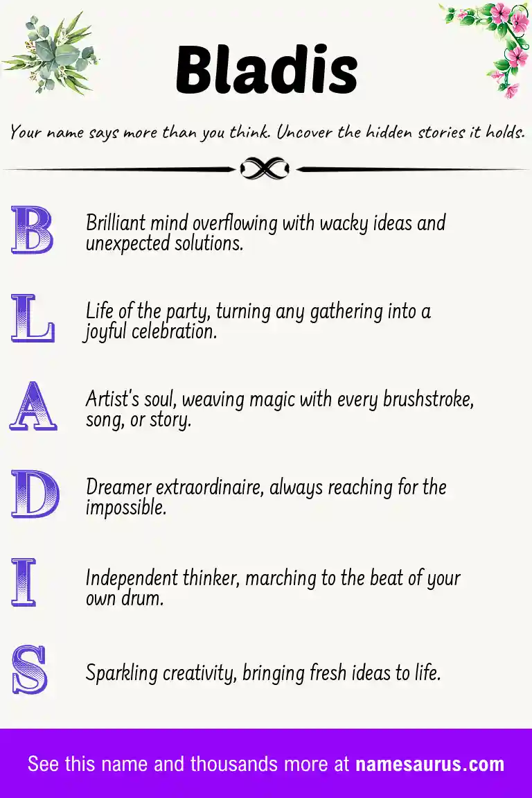 Acrostic poem about Bladis.