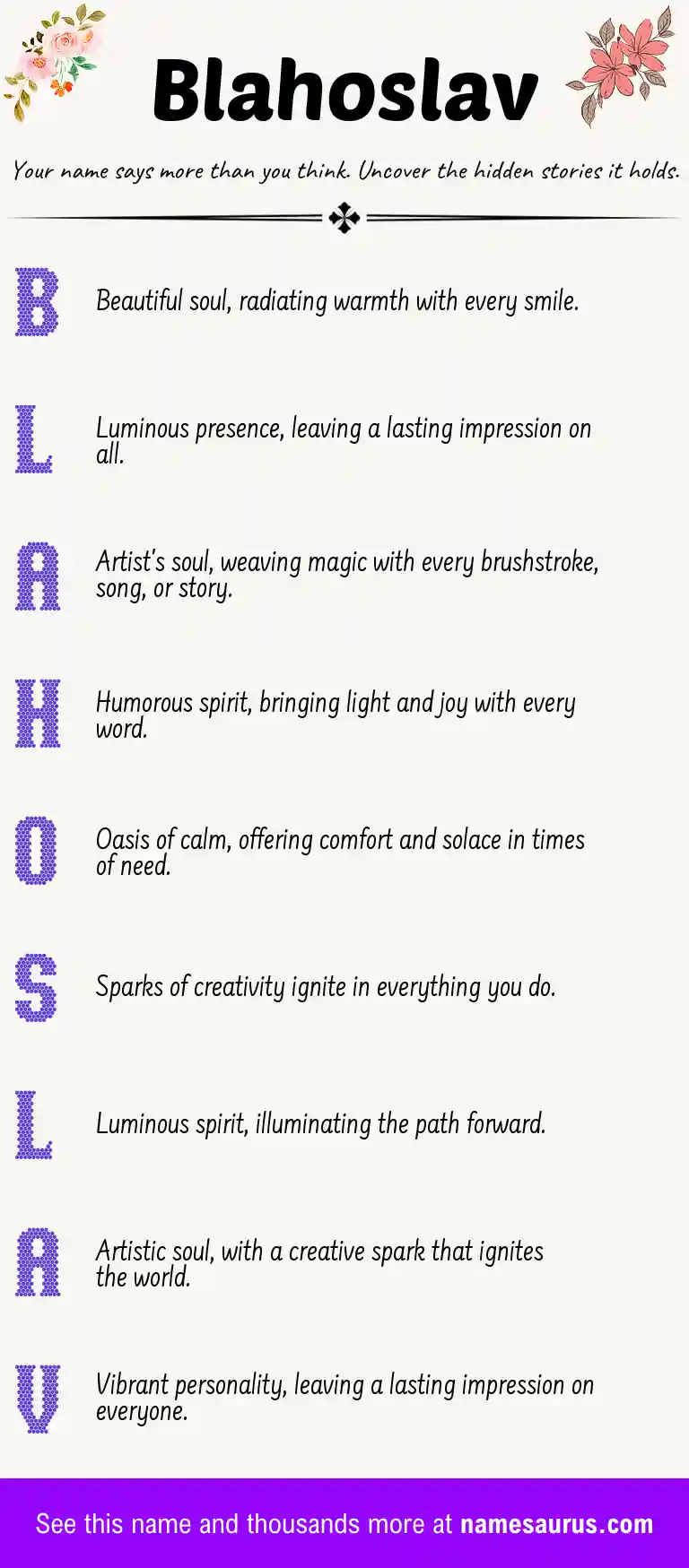 Acrostic poem about Blahoslav.