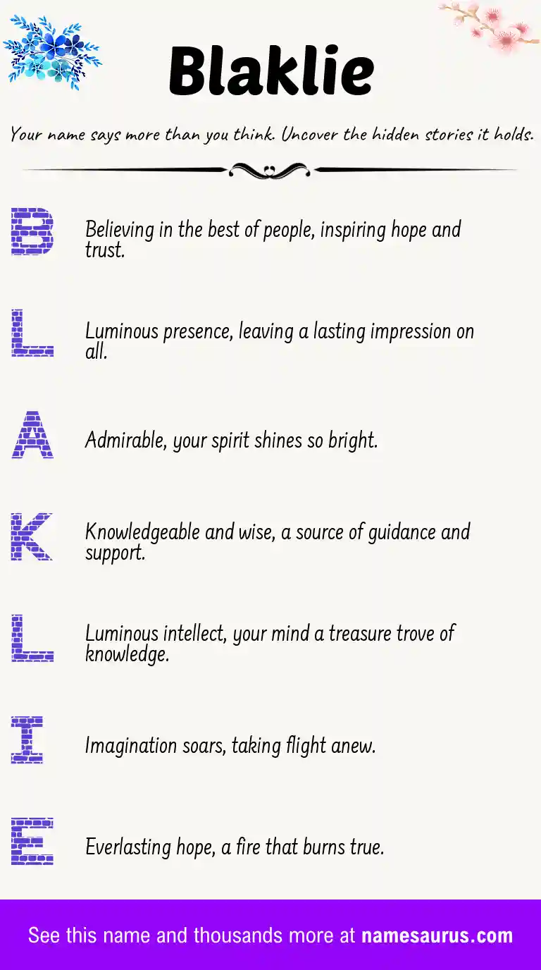 Acrostic poem about Blaklie.