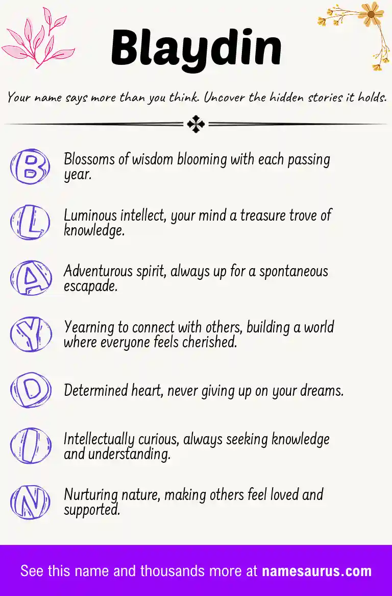 Acrostic poem about Blaydin.