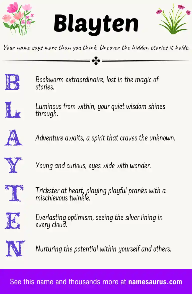 Acrostic poem about Blayten.