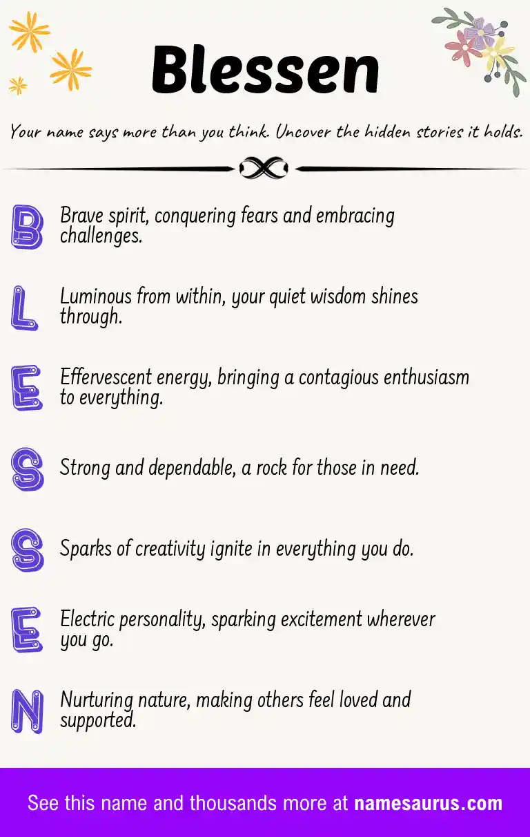 Acrostic poem about Blessen.