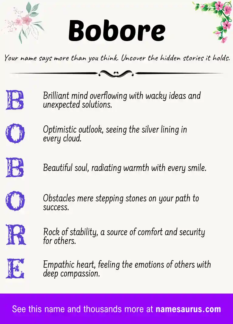 Acrostic poem about Bobore.