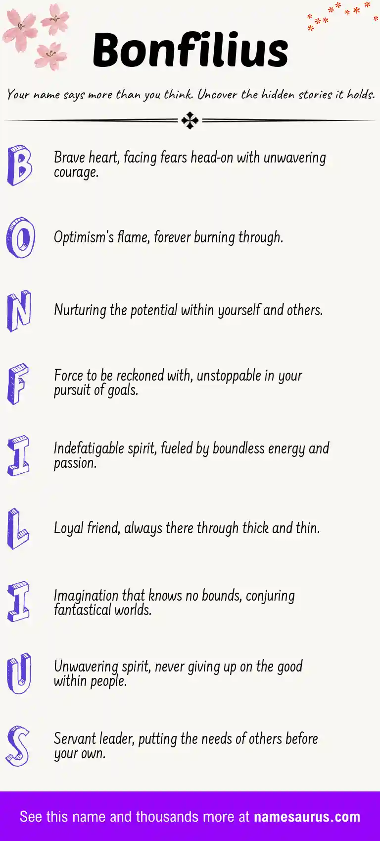 Acrostic poem about Bonfilius.