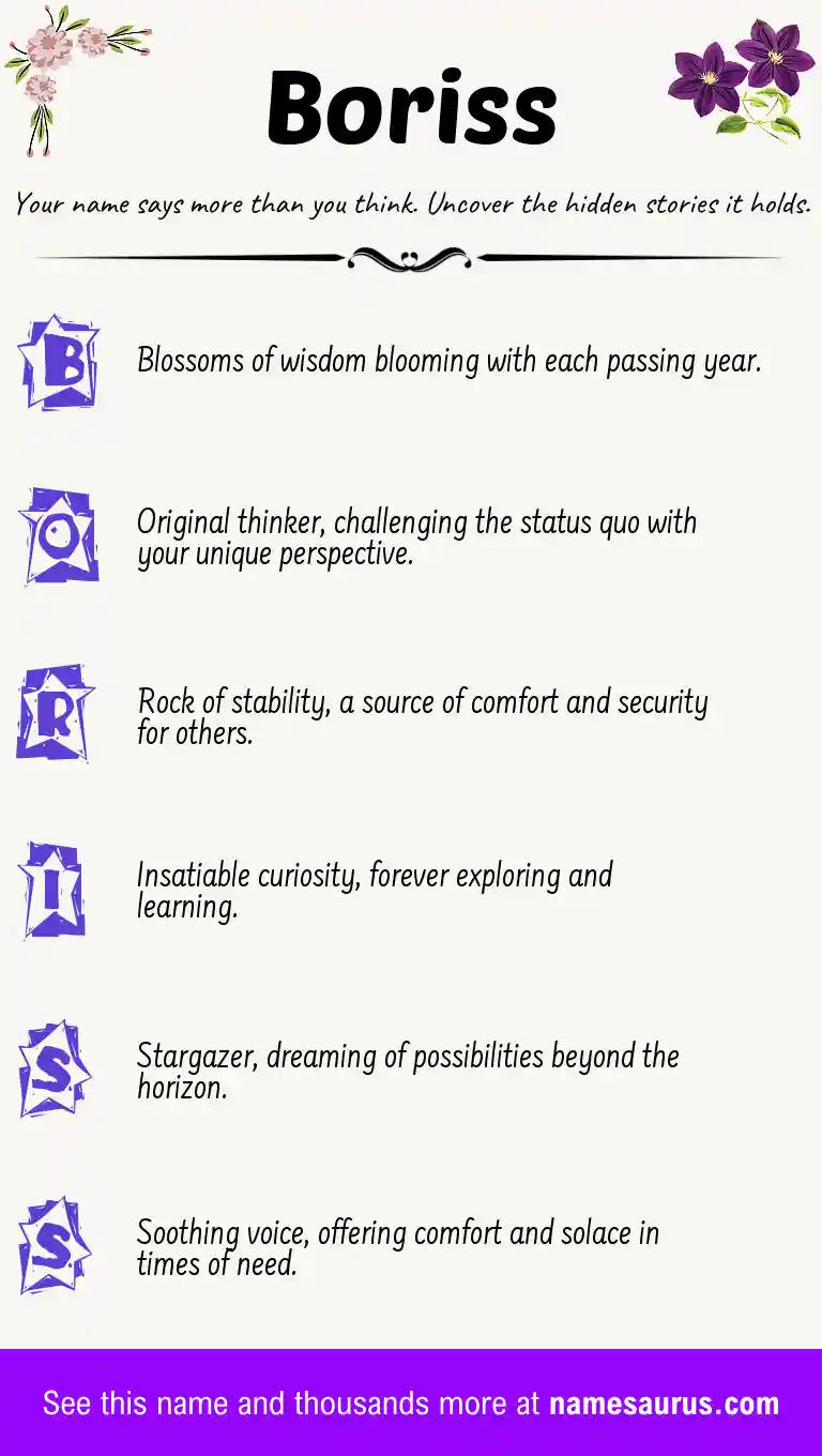 Acrostic poem about Boriss.