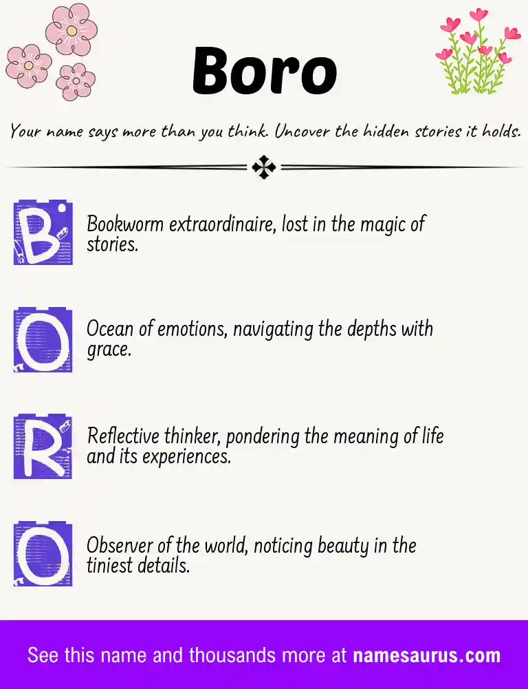 Acrostic poem about Boro.