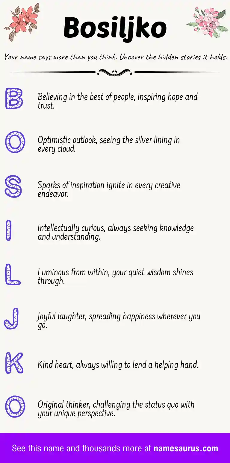 Acrostic poem about Bosiljko.
