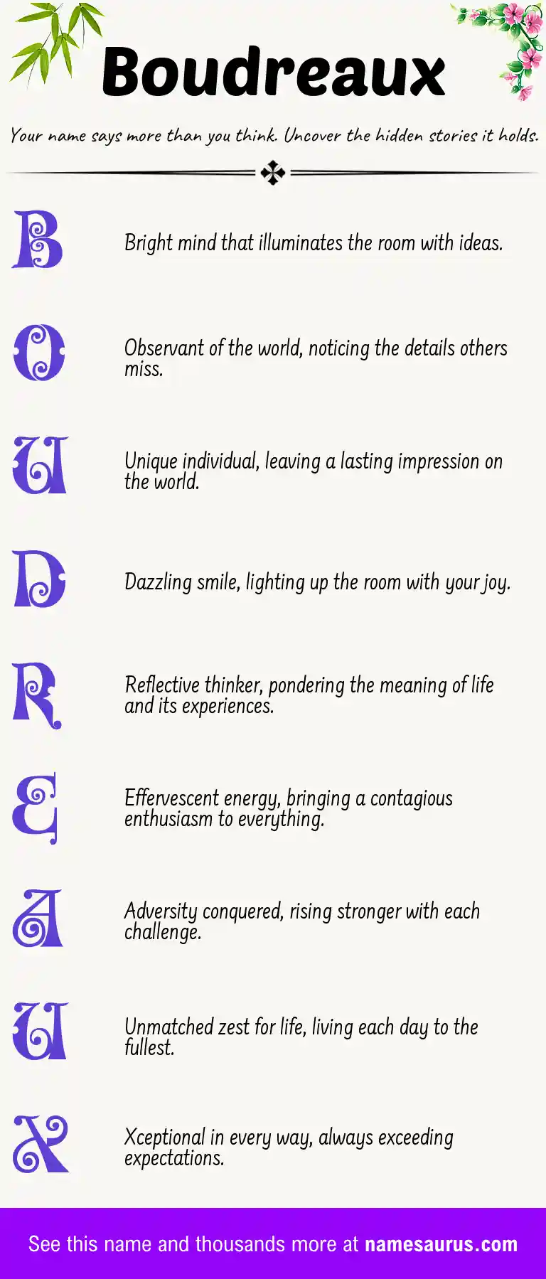 Acrostic poem about Boudreaux.