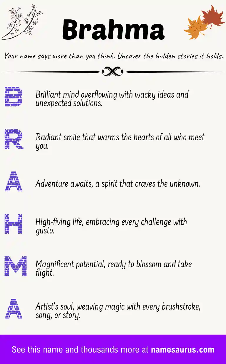 Acrostic poem about Brahma.