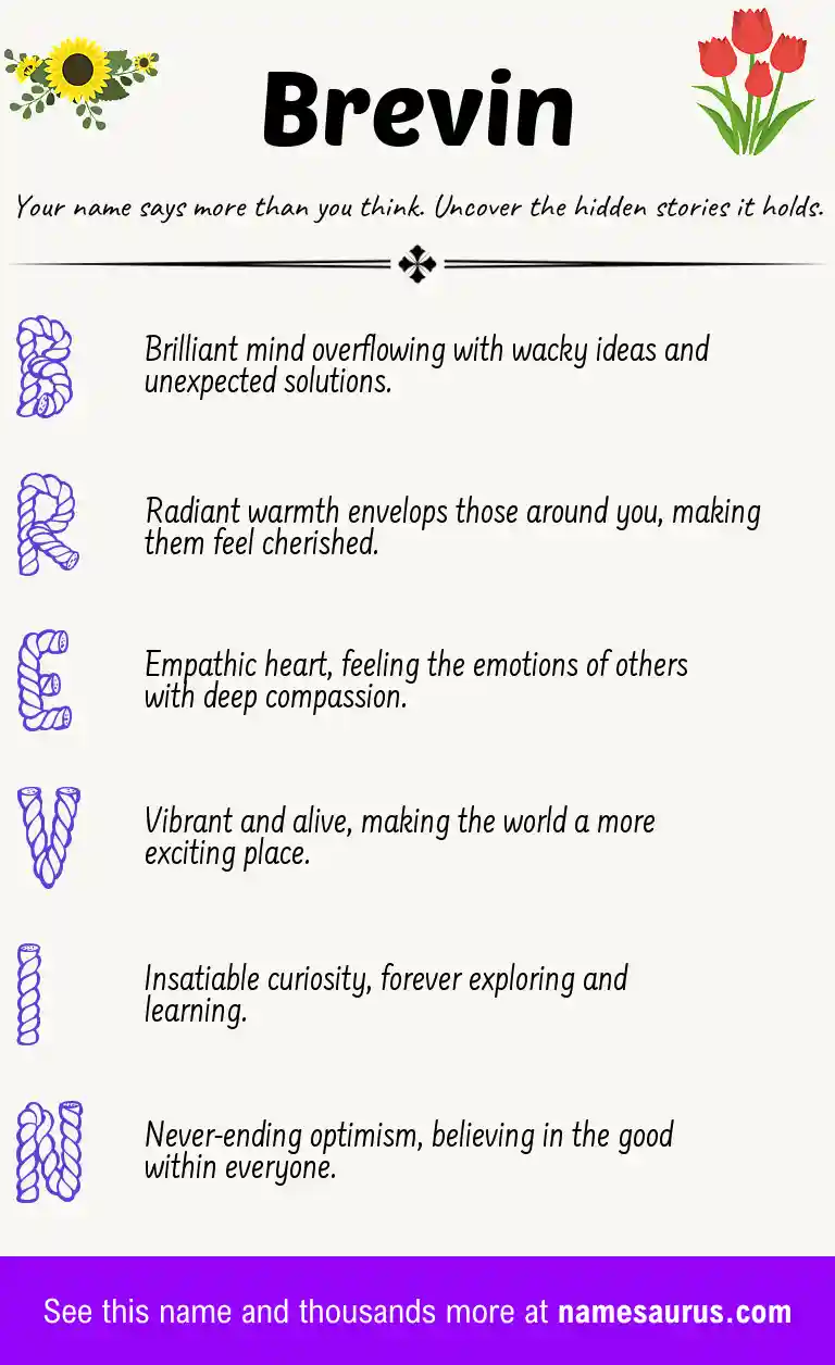 Acrostic poem about Brevin.