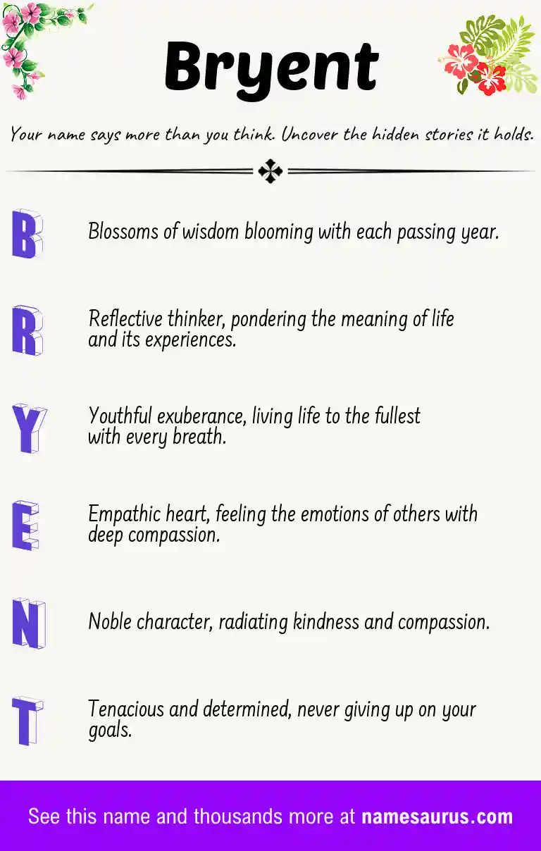 Acrostic poem about Bryent.