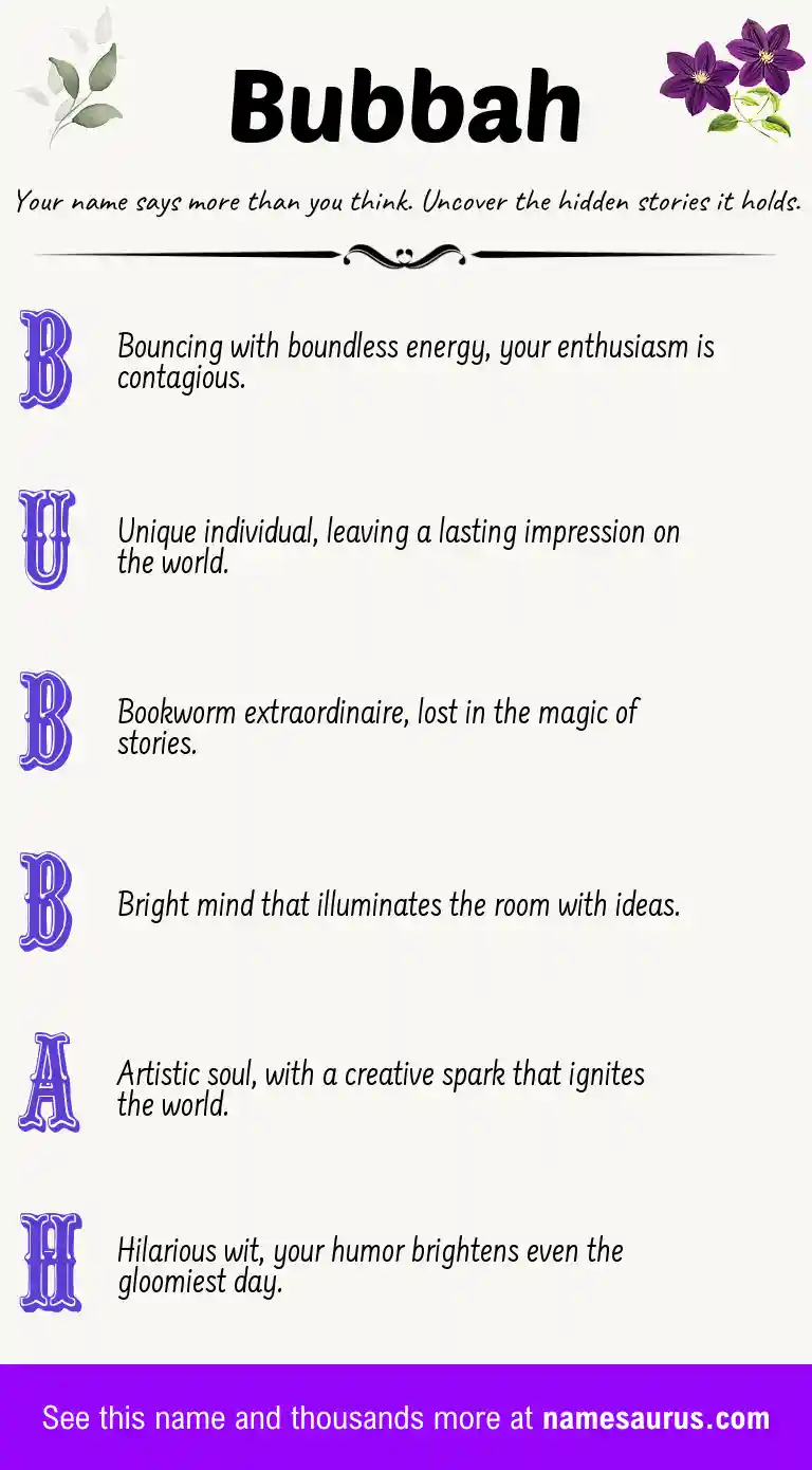 Acrostic poem about Bubbah.