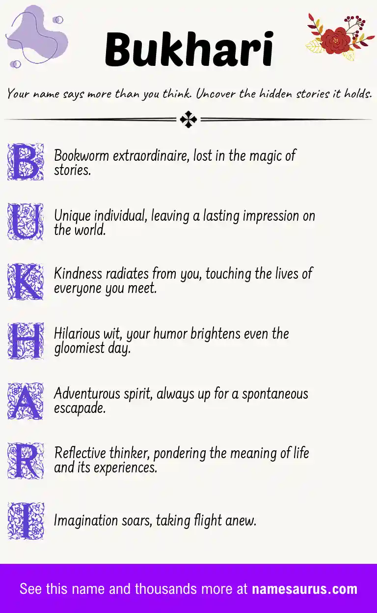 Acrostic poem about Bukhari.