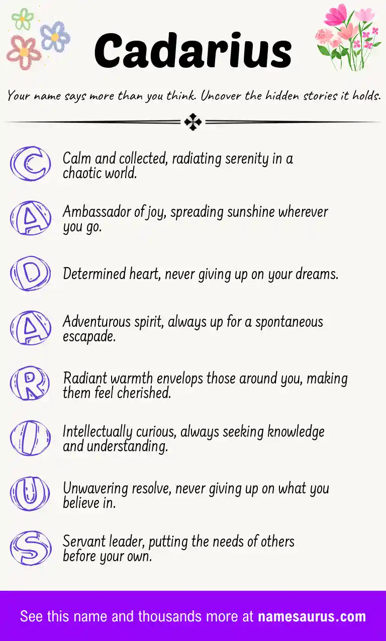 Acrostic poem about Cadarius.
