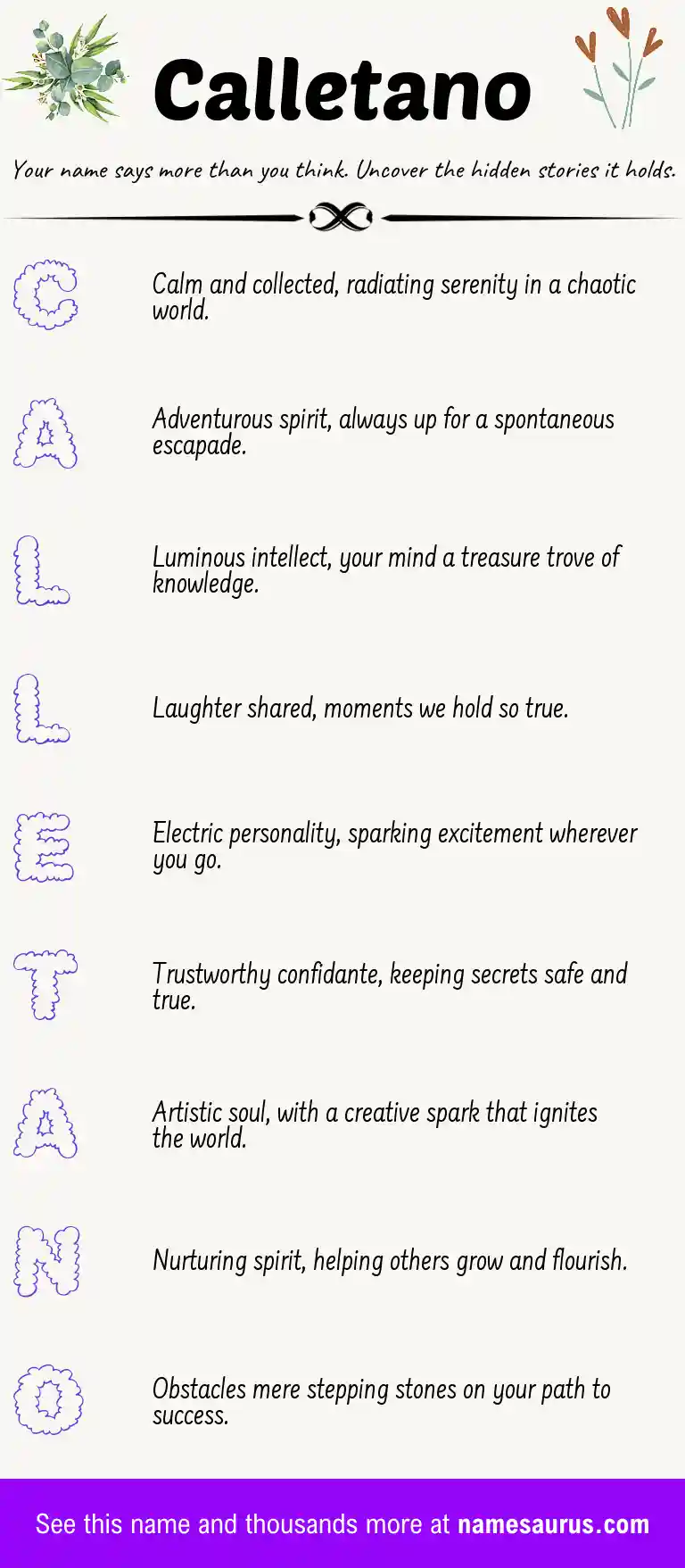 Acrostic poem about Calletano.