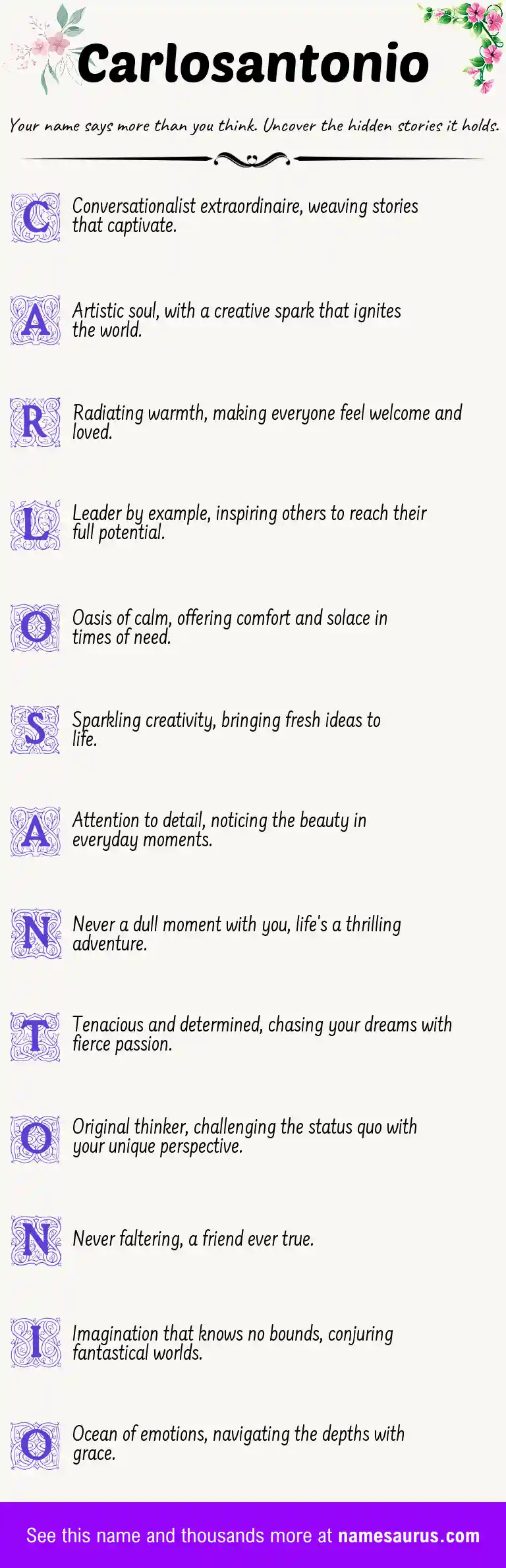 Acrostic poem about Carlosantonio.